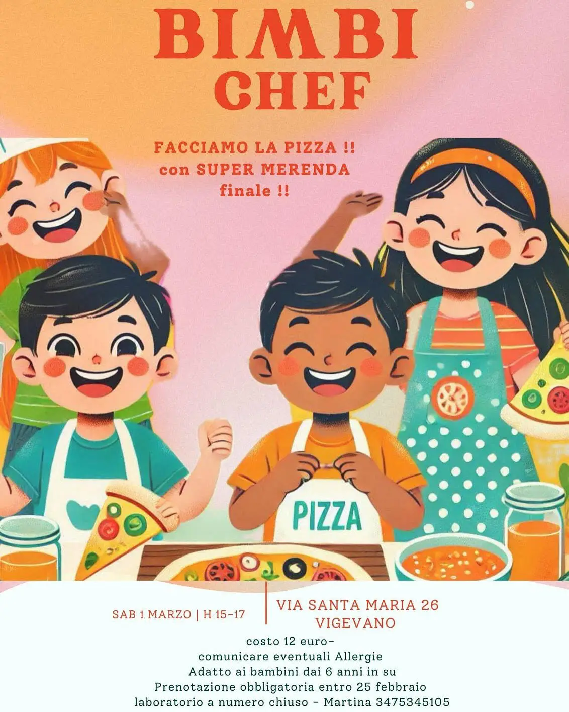 Bambini che preparano la pizza durante il laboratorio